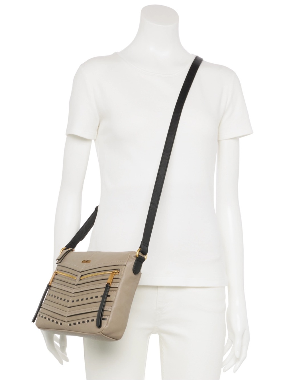 Rosetti Taupe Crossbody with Black Accents and Gold Hardware - Picture 4 of 6